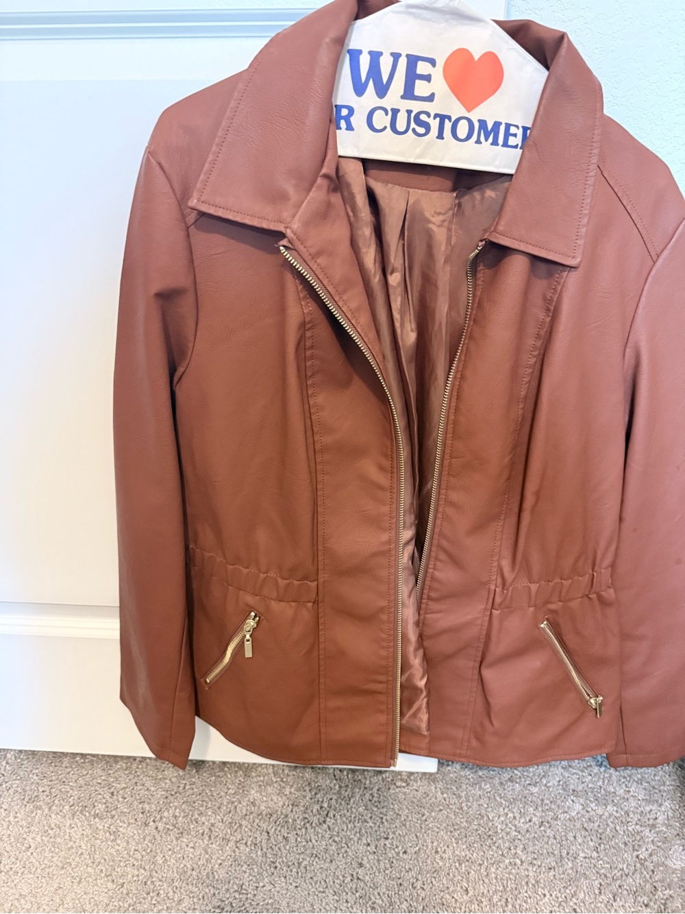 Baccini Warm Rust-Tone Faux Leather Jacket